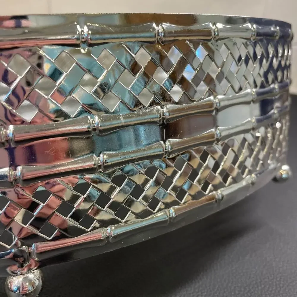 England Silverplated Bamboo Basketweave Vintage Pyrex Dish Holder